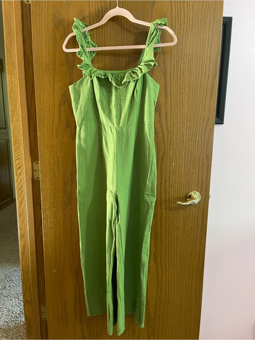 Green Ruffle-Strap Jumpsuit